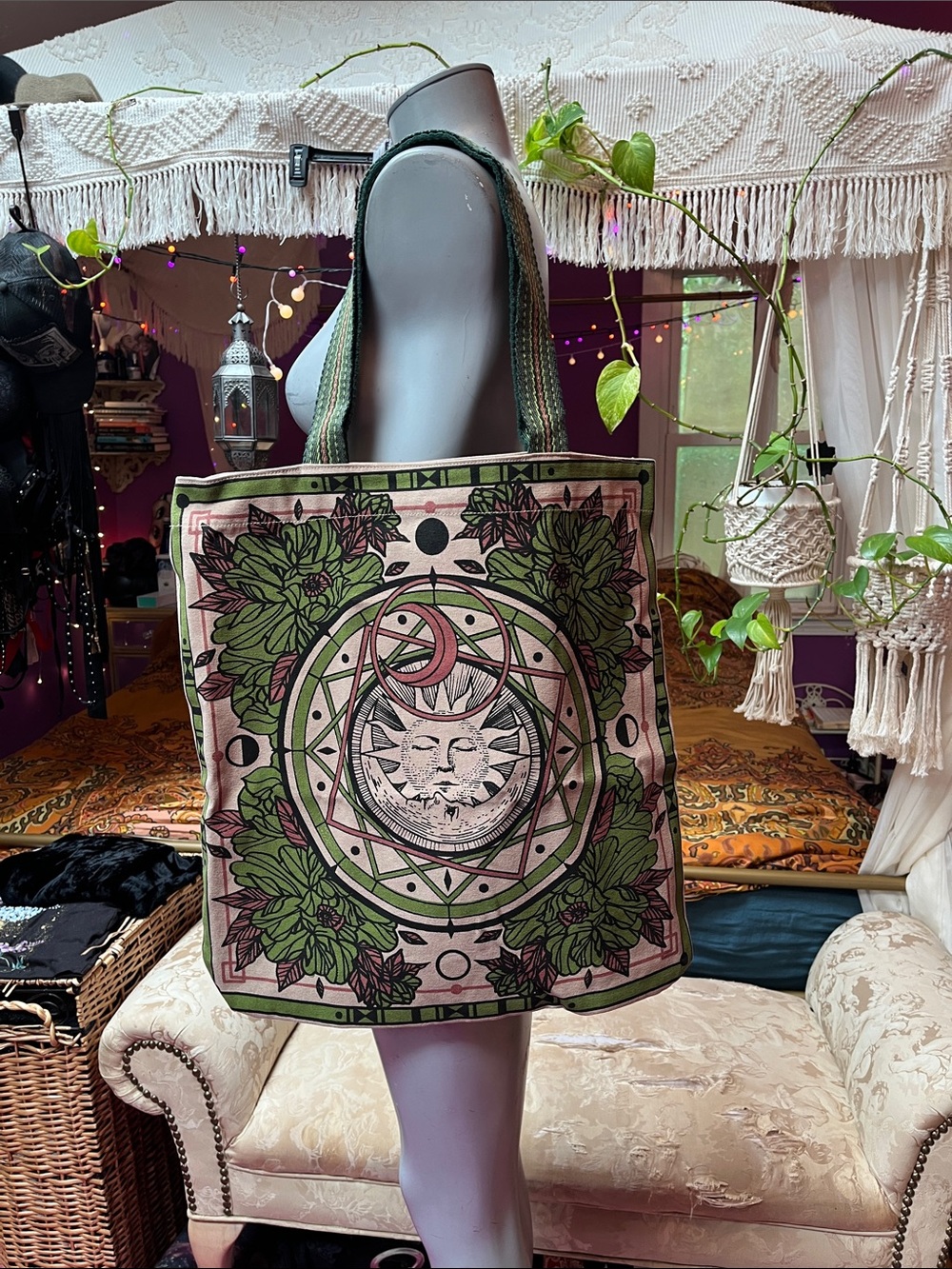 Boho Witchy celestial sun & moon tote bag